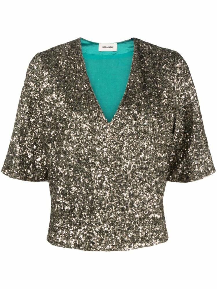 Zadig&Voltaire sequin-embellished short-sleeved blouse - Gold Cover