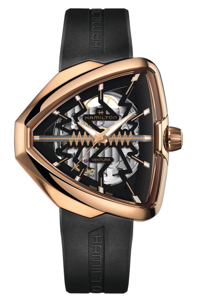 Hamilton Ventura Elvis80 Skeleton Automatic Rubber Strap Watch, 44.6mm in Black Cover