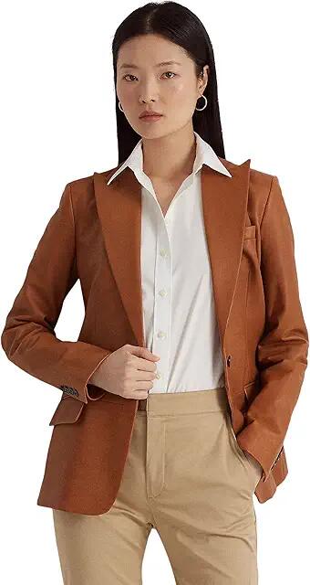 LAUREN Ralph Lauren Petite Double-Breasted Twill Blazer (Birch Tan) Women's Clothing Cover