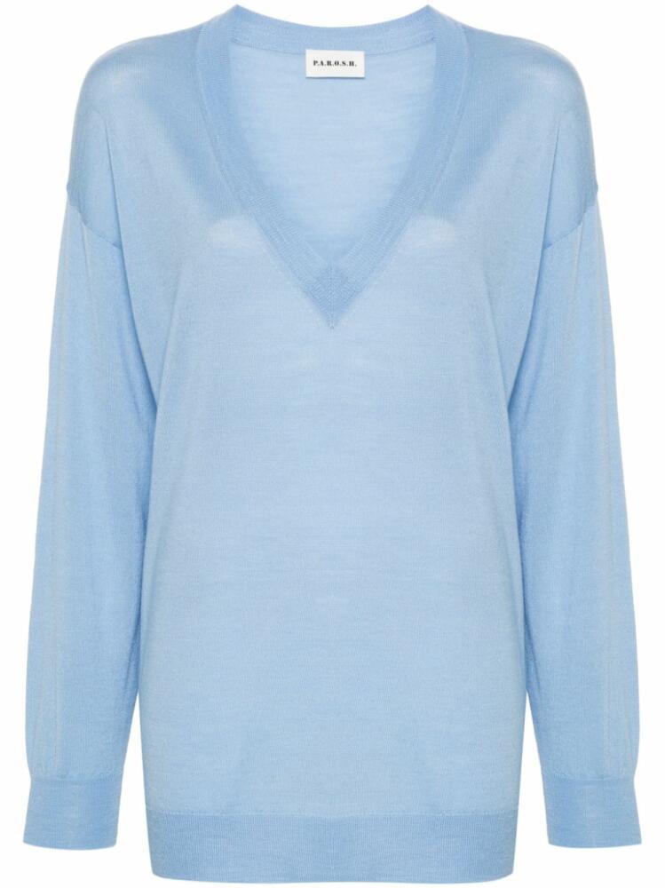 P.A.R.O.S.H. V-neck wool-silk jumper - Blue Cover