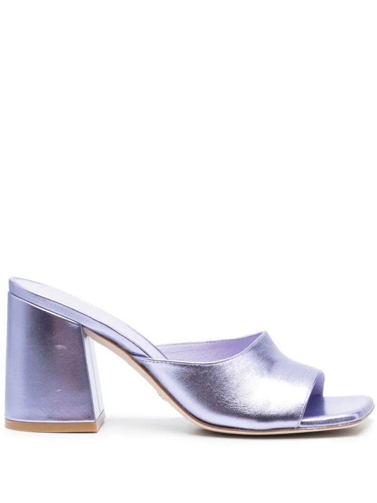 Stuart Weitzman Tia 85mm metallic-finish mules - Purple Cover