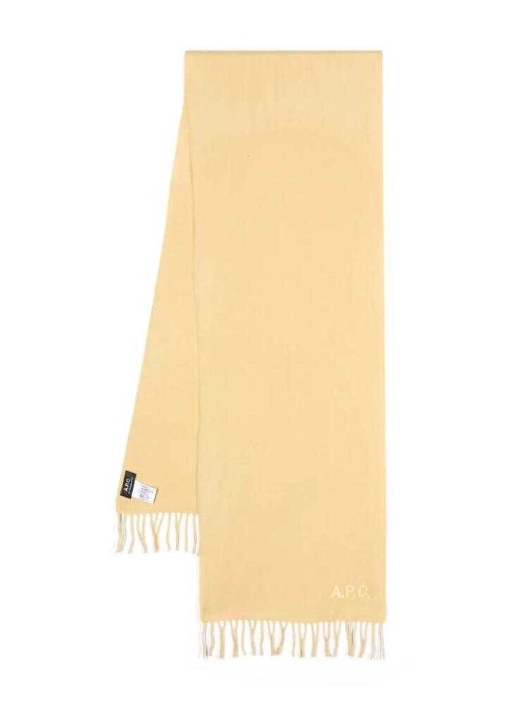 A.P.C. logo-embroidered fringed scarf - Yellow Cover