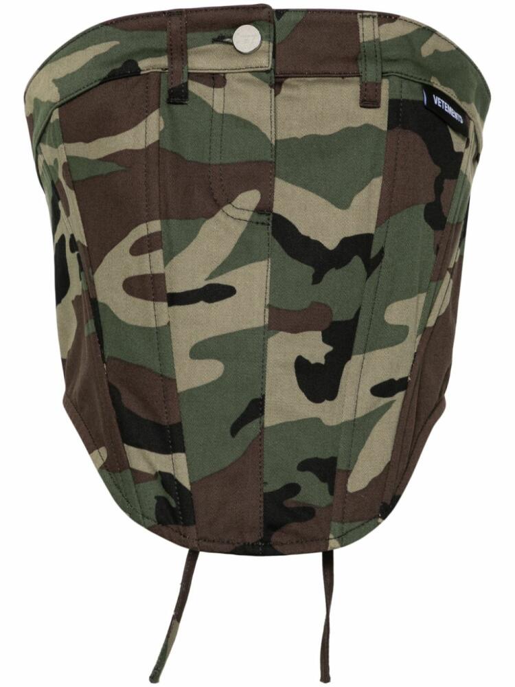 VETEMENTS camouflage-print cotton corset top - Green Cover