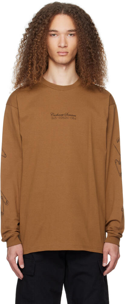 Carhartt Work In Progress Brown Safety Pin Long Sleeve T-Shirt Cover