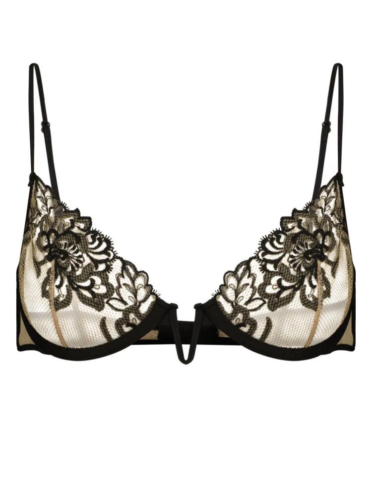 Kiki de Montparnasse Cezanne floral-embroidered demi bra - Black Cover