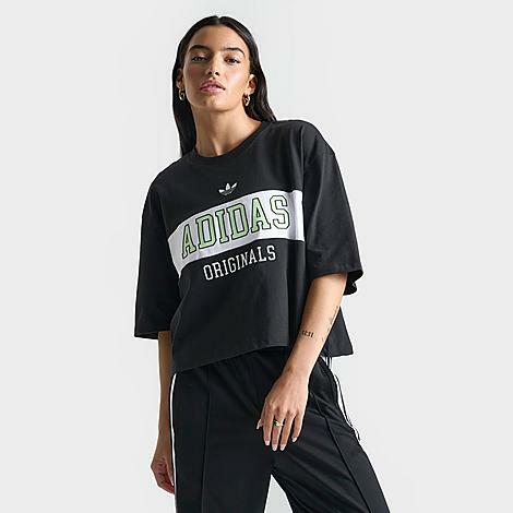 Adidas Women's Originals Boxy Cropped T-Shirt in Black/Black Cover