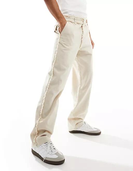 ASOS DESIGN relaxed western pants in stone with frayed seams - part of a set-Neutral Cover