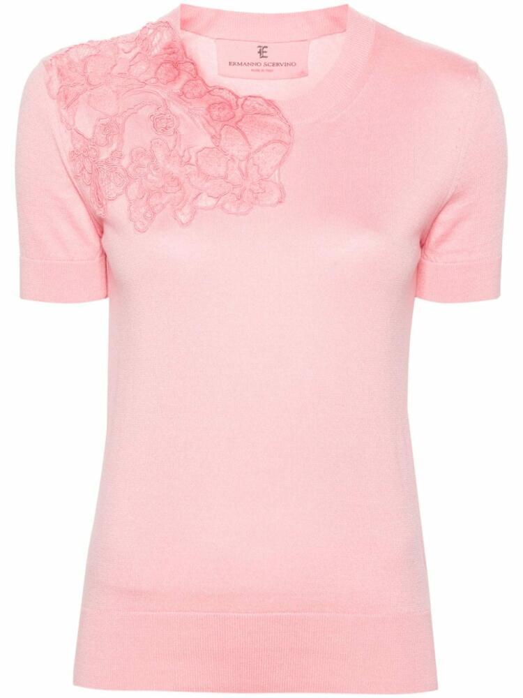 Ermanno Scervino floral-appliqué cotton blouse - Pink Cover