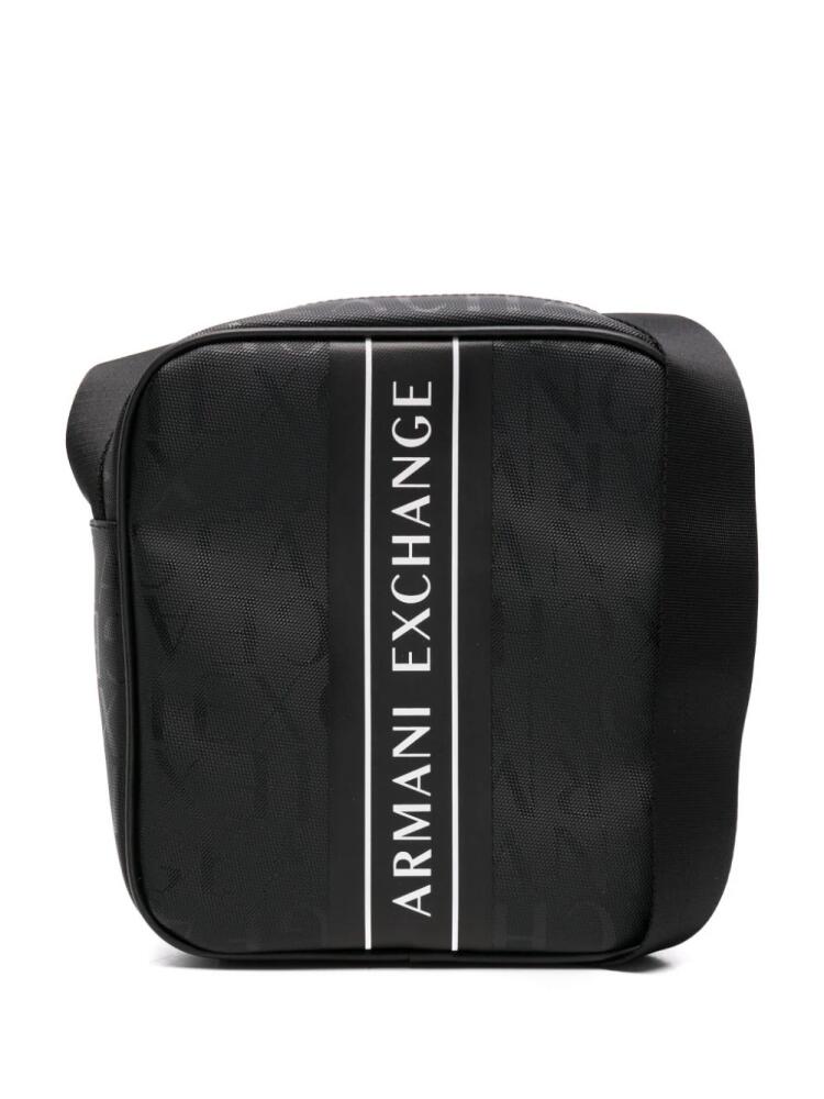 Armani Exchange logo-jacquard zipped shoulder bag - Black Cover