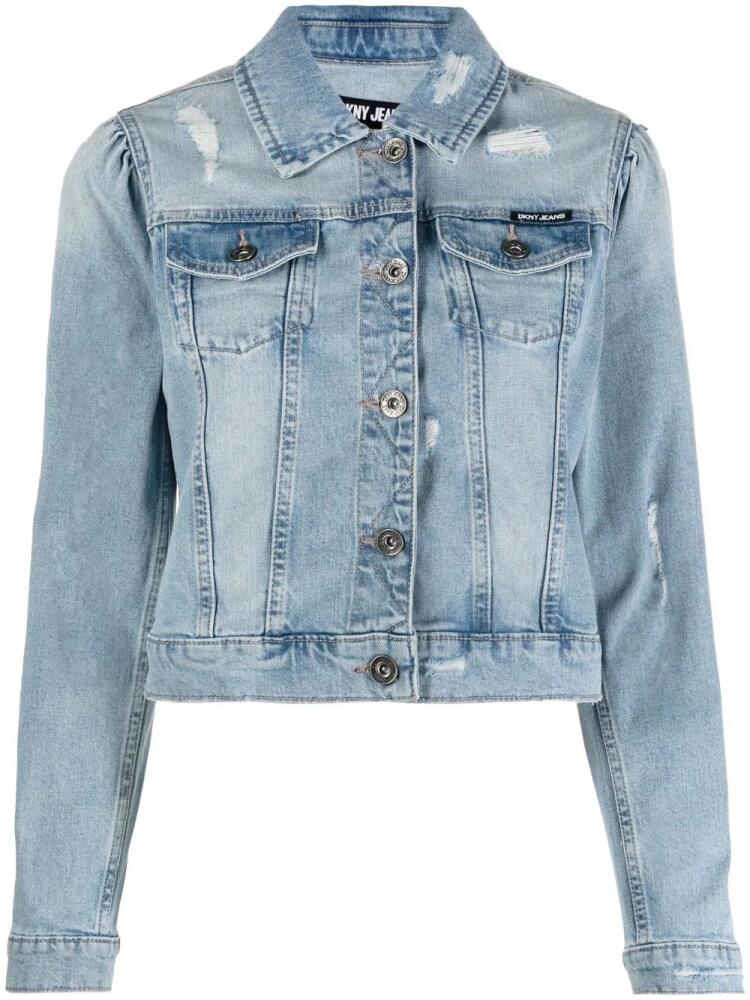 DKNY ripped-detailing cropped denim jacket - Blue Cover