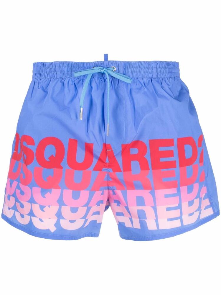 DSQUARED2 logo-print drawstring-waist swim shorts - Blue Cover