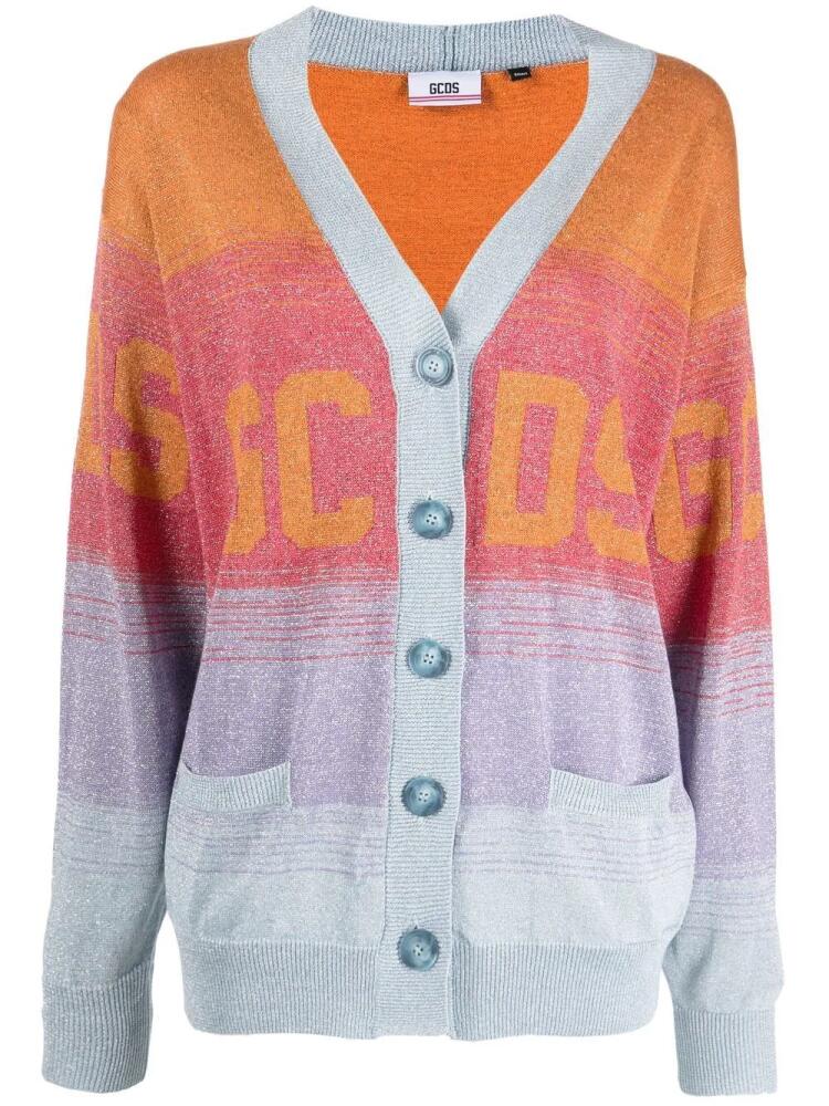 GCDS striped intarsia-logo knit cardigan - Orange Cover