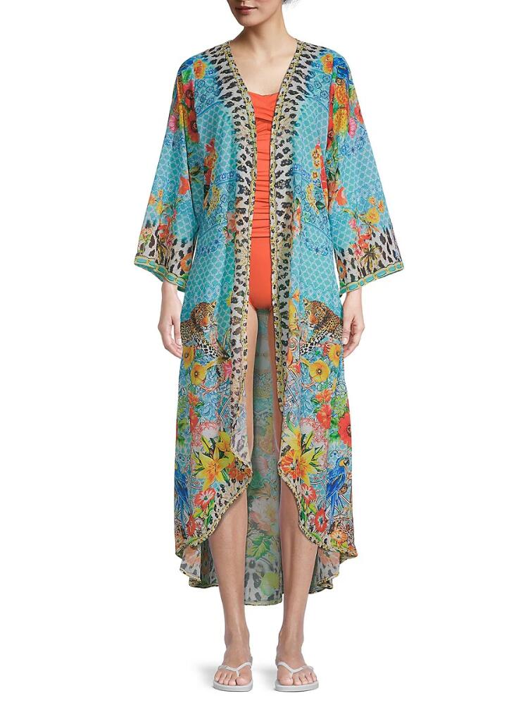 Ranee's Women's Mixed-Print Kimono Cover-Up - Blue Cover