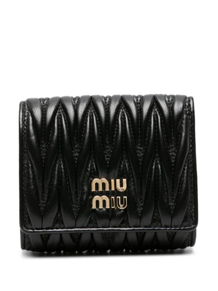 Miu Miu logo-lettering matelassé wallet - Black Cover