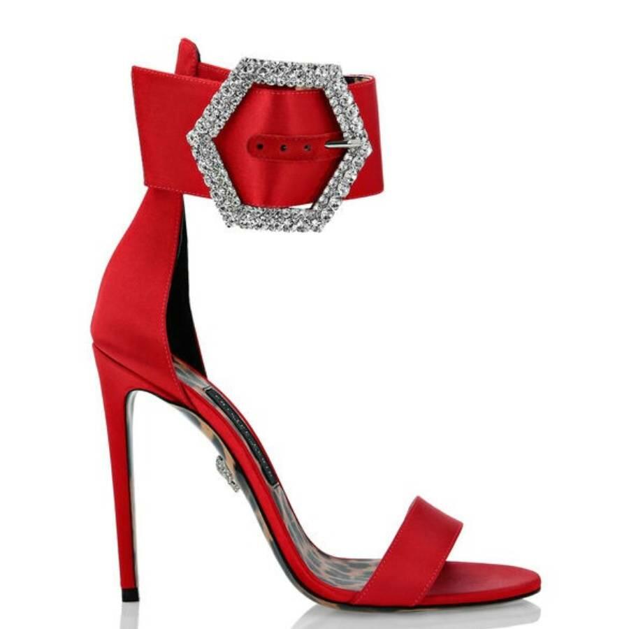 Philipp Plein Satin Jewelled Buckle Hi-Heel Sandals Cover