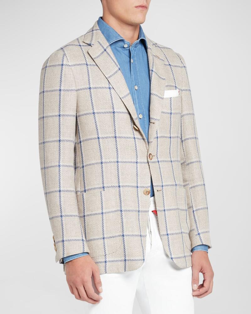 Kiton Men's Windowpane Cashmere-Linen Sport Coat Cover