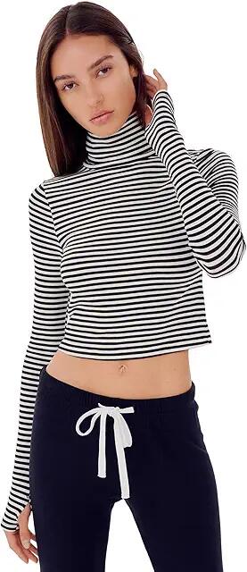 Splits59 Jackson Ribbed Cropped Turtleneck (White/Black Stripe) Women's Clothing Cover