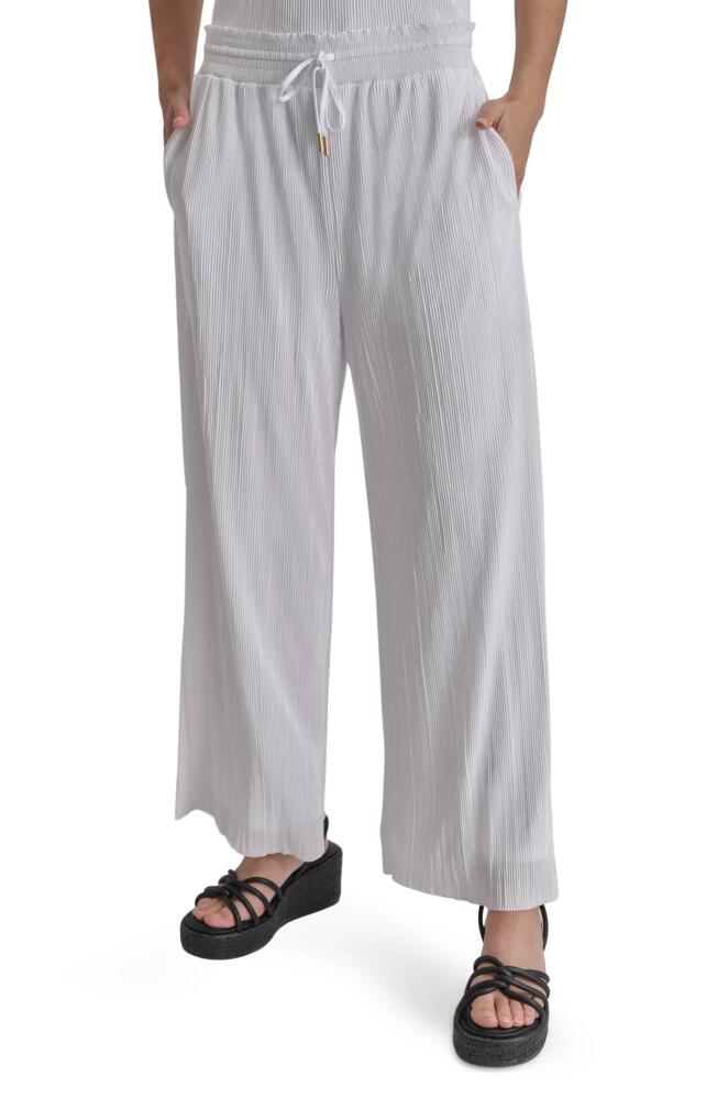 DKNY Pull-On Crop Wide Leg Plissé Pants in White Cover