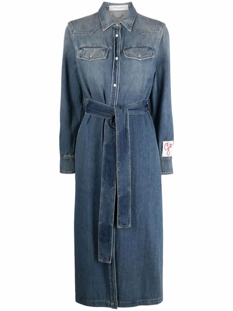 Golden Goose logo-patch long-sleeve denim dress - Blue Cover