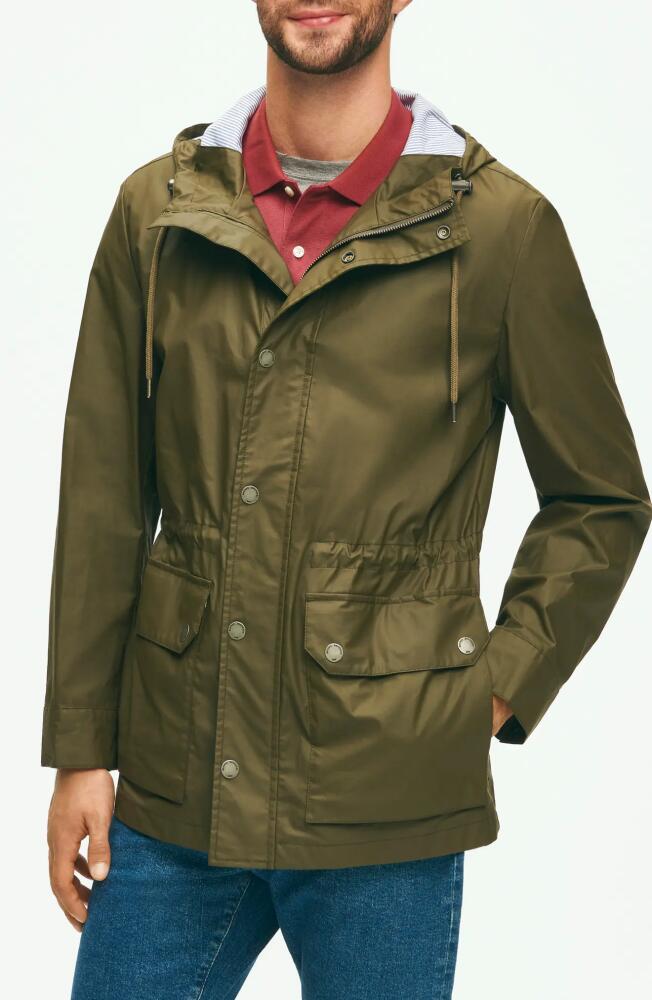 Brooks Brothers Out Bonded Hooded Jacket in Olive/Blue Stripe Cover