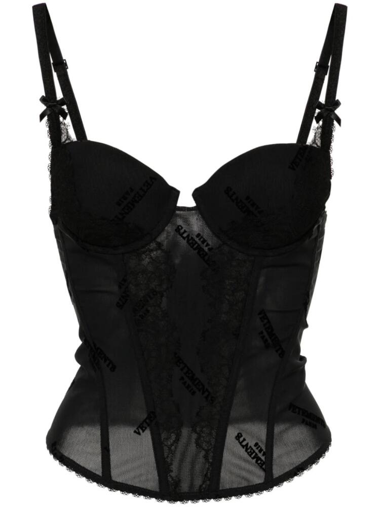 VETEMENTS floral-lace mesh corset top - Black Cover