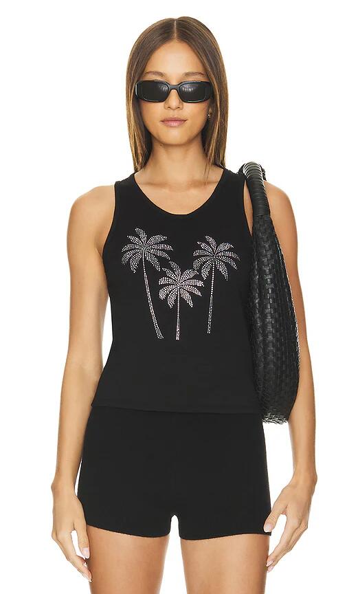 Lauren Moshi Luciana Crystal Palm Trees Fitted Tank in Black Cover