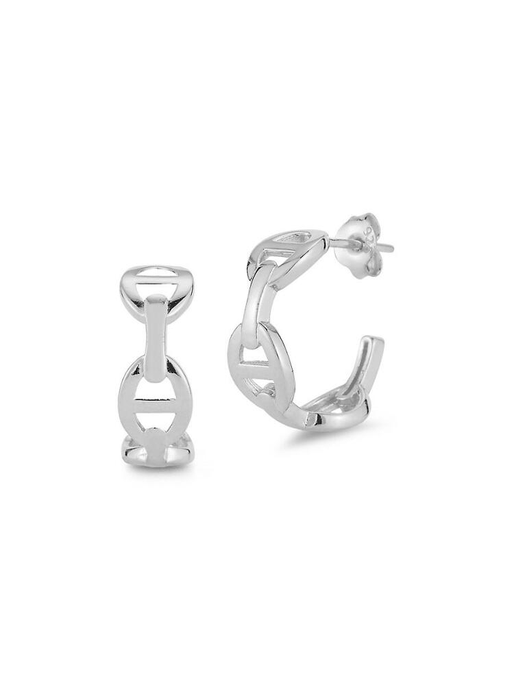 SPHERA MILANO Women's Rhodium Plated Sterling Silver Mariner Link Half Hoop Earrings Cover