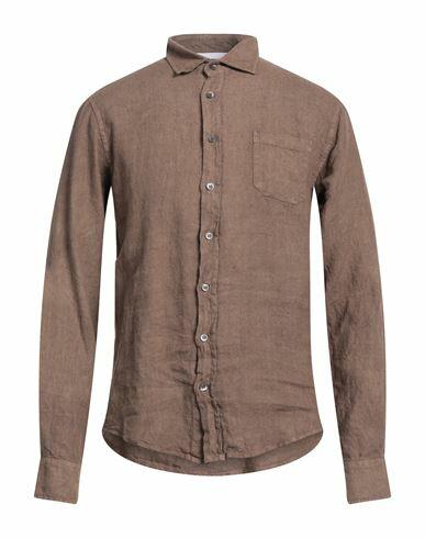 Alpha Studio Man Shirt Brown Linen Cover