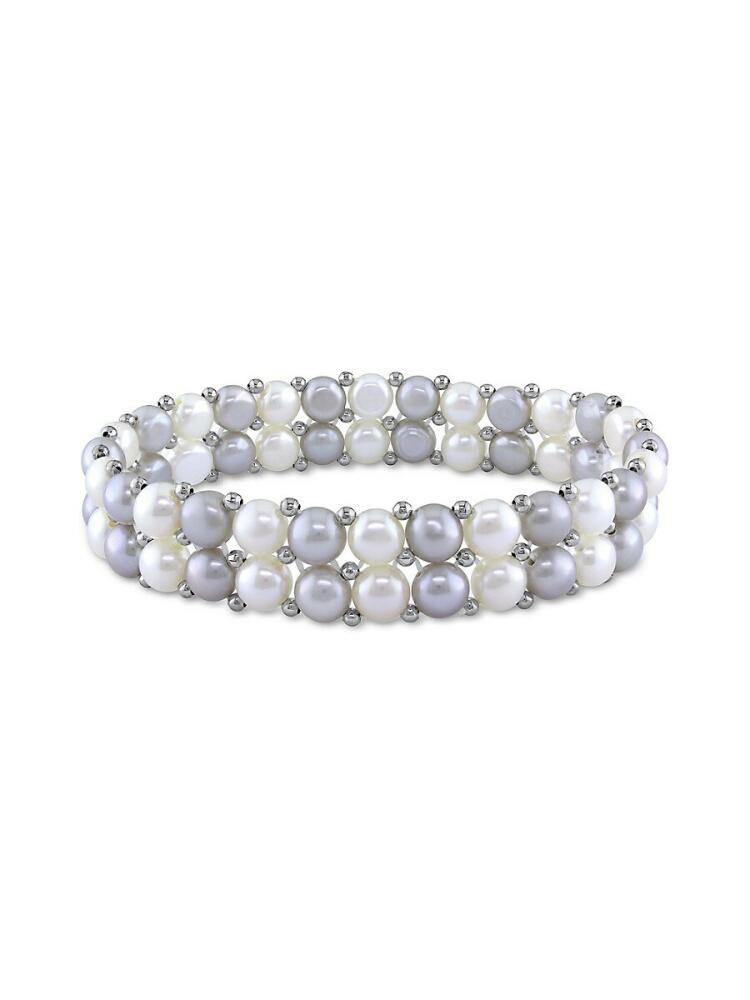 Sonatina Women's 6-7MM White & Light Grey Freshwater Cultured Pearl 2-Row Stretch Bracelet Cover