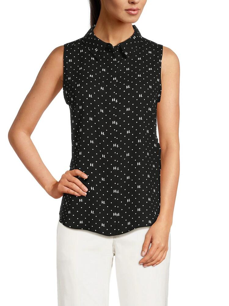 Karl Lagerfeld Paris Women's Logo Polka Dot Collared Shirt - Black Cover