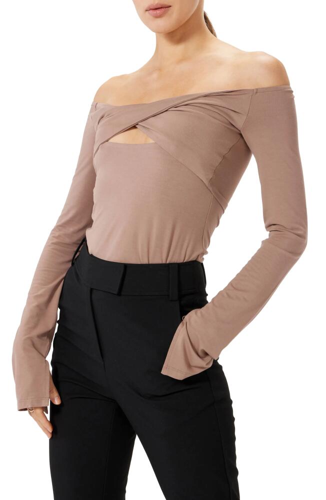 Sophie Rue Olympia Twist Cutout Off the Shoulder Top in Mushroom Cover