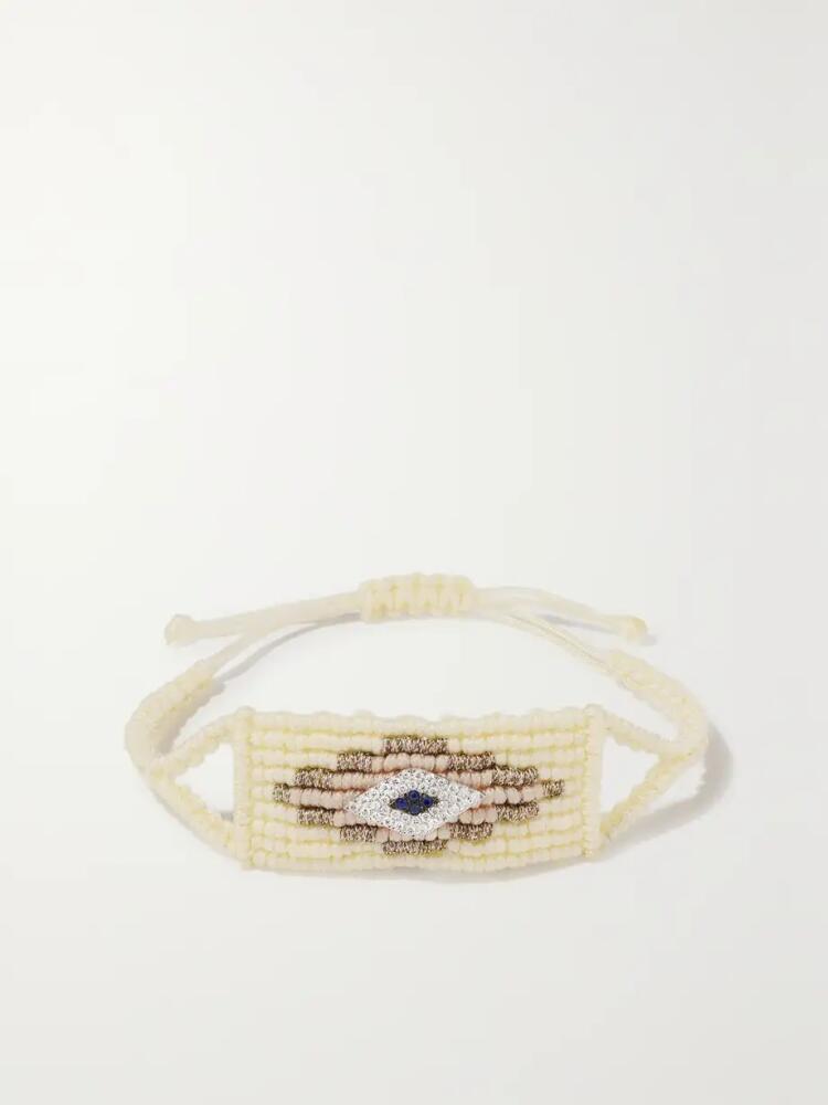 Diane Kordas - Evil Eye Woven Cord, Diamond And Sapphire Bracelet - Cream Cover