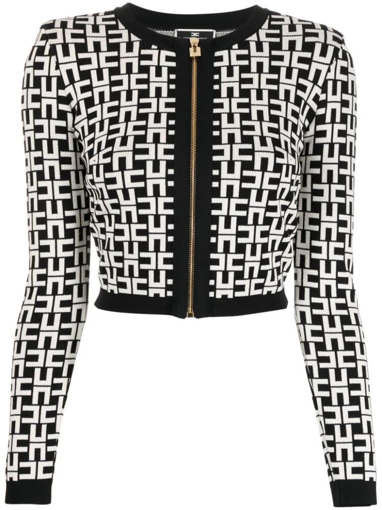 Elisabetta Franchi logo-jacquard cropped cardigan - Black Cover