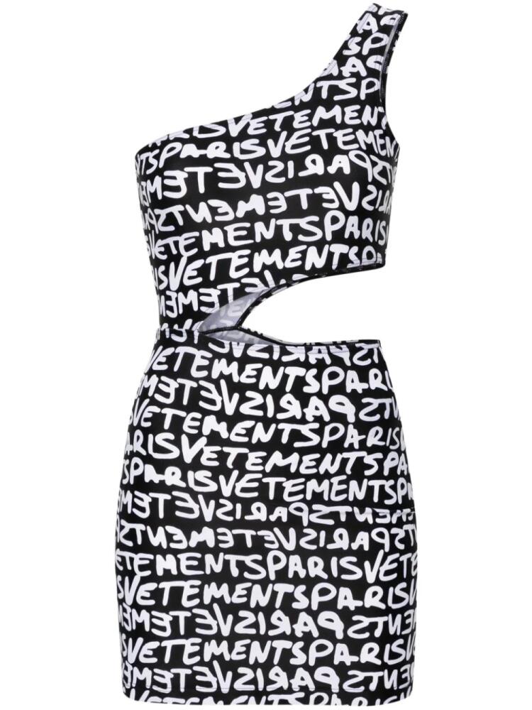 VETEMENTS logo-print asymmetric minidress - Black Cover