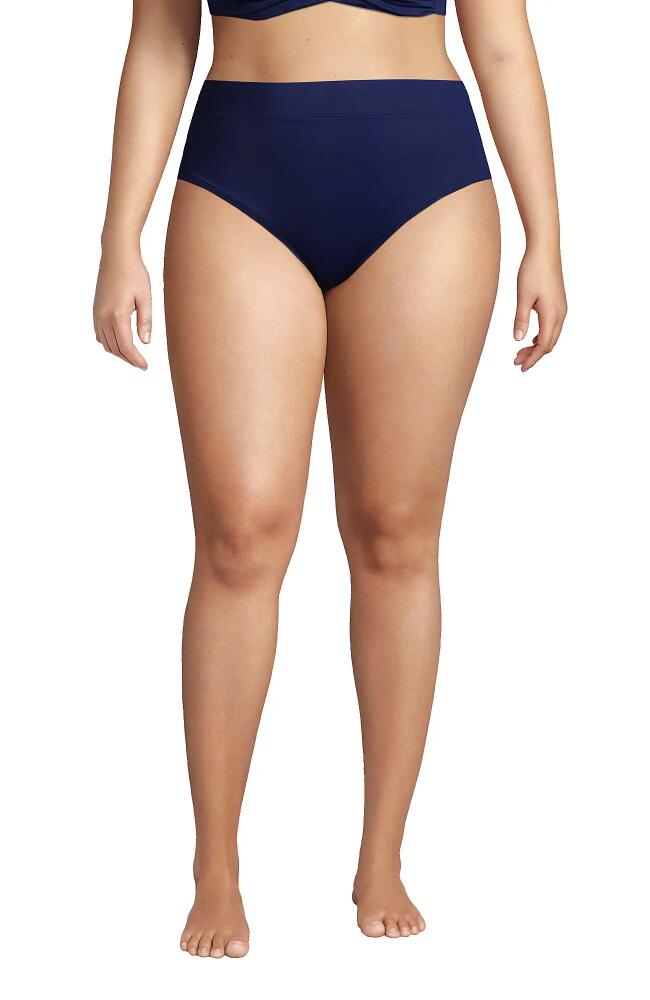 Lands' End Plus Size Tummy Control High Waisted Bikini Swim Bottoms in Deep Sea Navy Cover