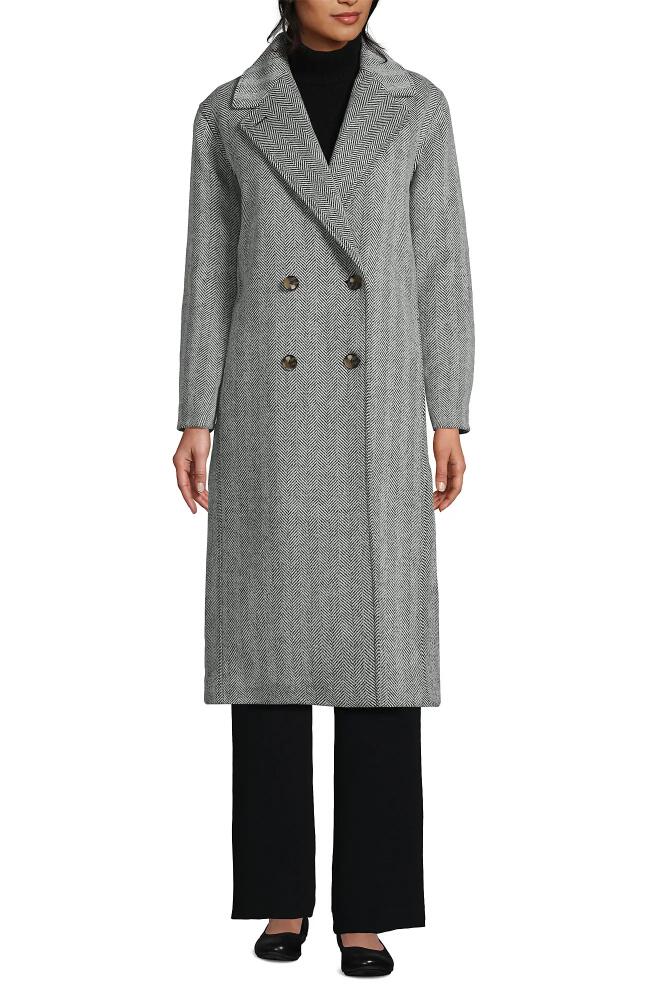 Lands' End Insulated Double Breasted Wool Coat in Black Wool Herringbone Cover