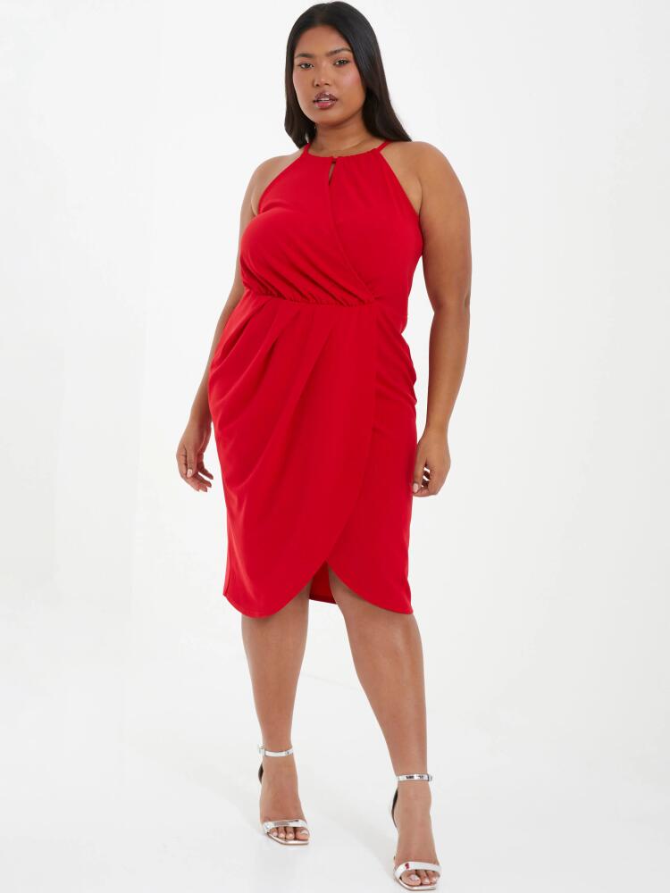 QUIZ High Neck Wrap Dress in Red Cover