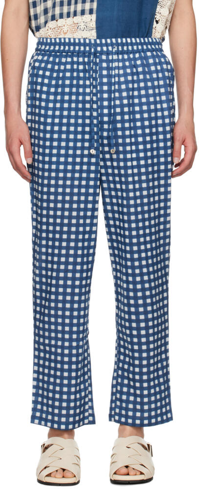 HARAGO Indigo & White Check Trousers Cover