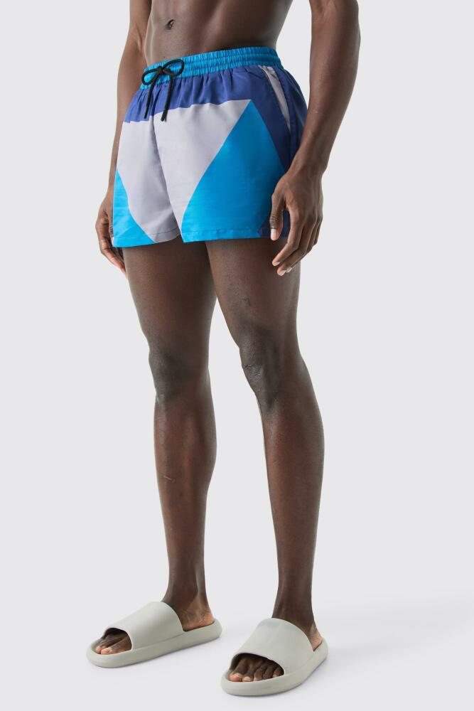 boohoo Mens Super Short Color Block Swim Short - Blue Cover