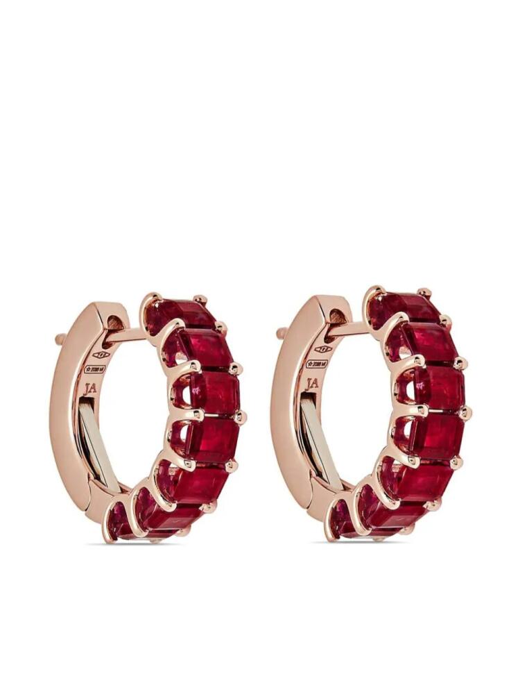 Jewels Aficionado 18kt rose gold ruby hoop earrings - Pink Cover