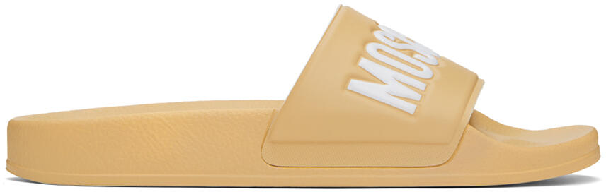 Moschino Beige Rubber Logo Pool Slides Cover