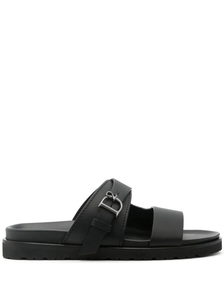 DSQUARED2 logo-buckle leather slides - Black Cover