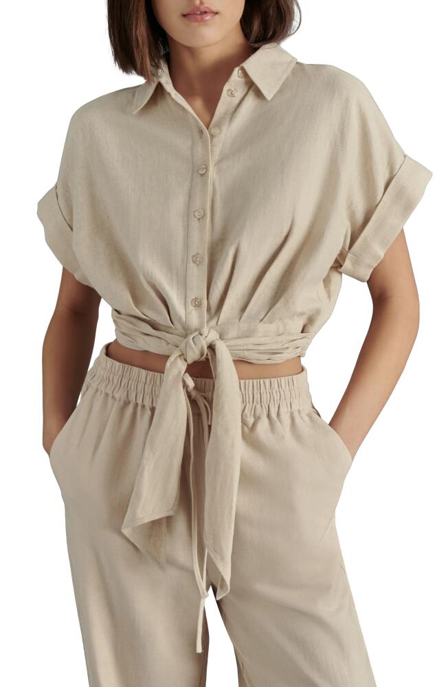 Steve Madden Tori Tie Front Cotton & Linen Button-Up Shirt in Natural Cover