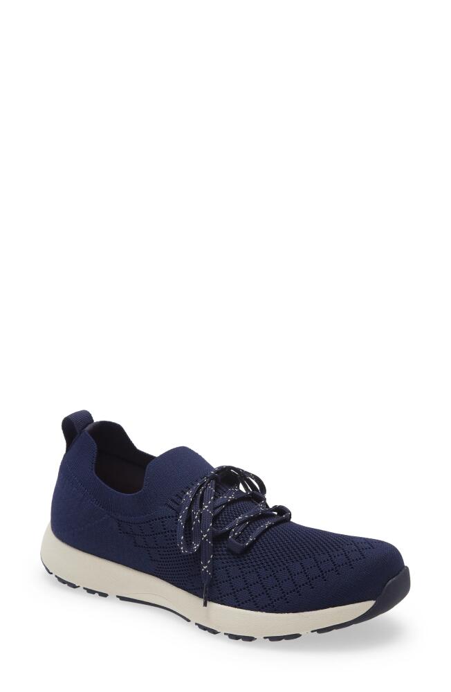 TRAQ by Alegria Froliq Knit Sneaker in Navy Leather Cover