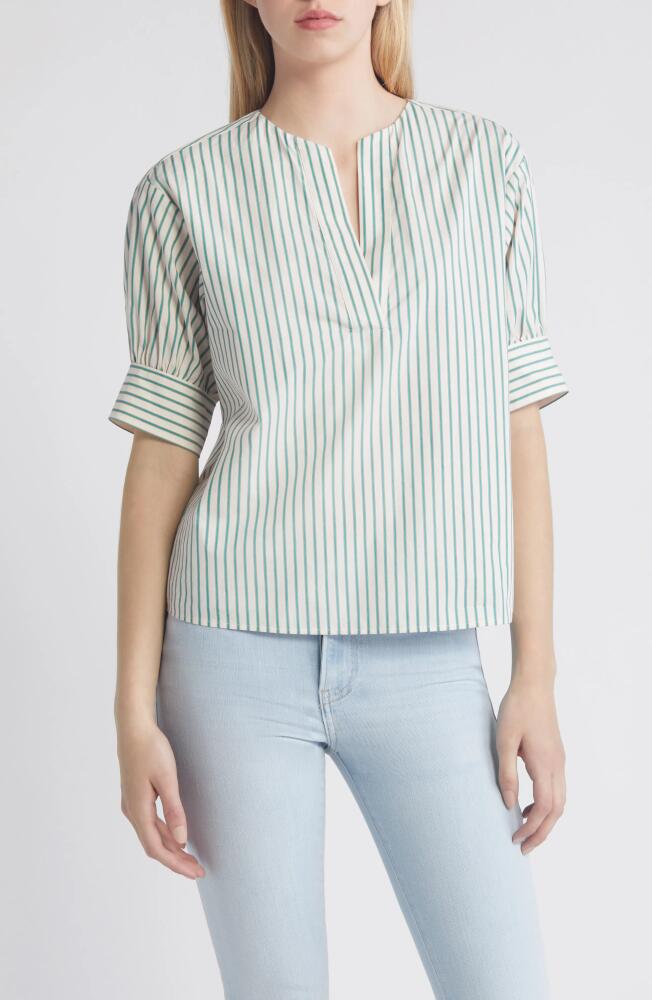 FRAME Stripe Cotton Popover Top in Green Gem Multi Cover