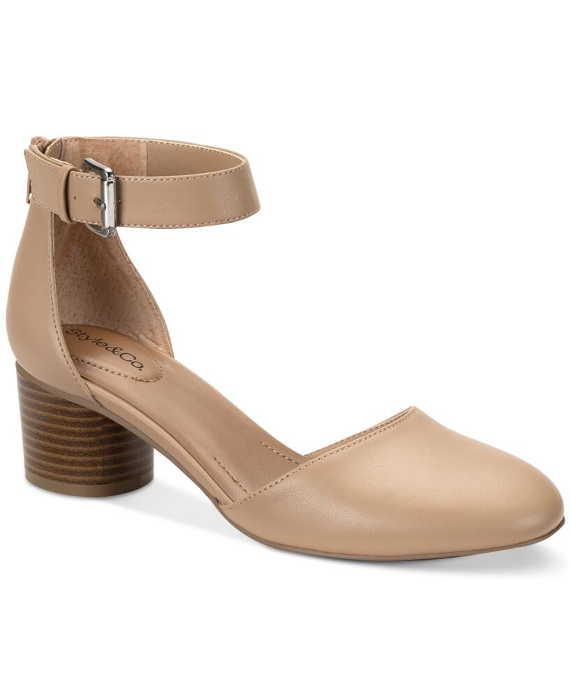 Style & Co Women's Alinaa Two Piece Stacked Heel Dress Pumps, Created for Macy's - Nude Smooth Cover