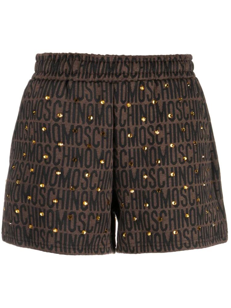 Moschino logo-print studded shorts - Brown Cover