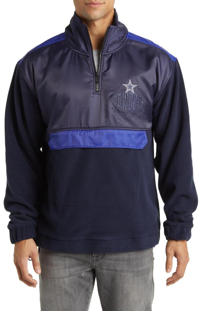 BOSS x NFL Fumble Mixed Media Quarter Zip Pullover in Dallas Cowboys Dark Blue Cover