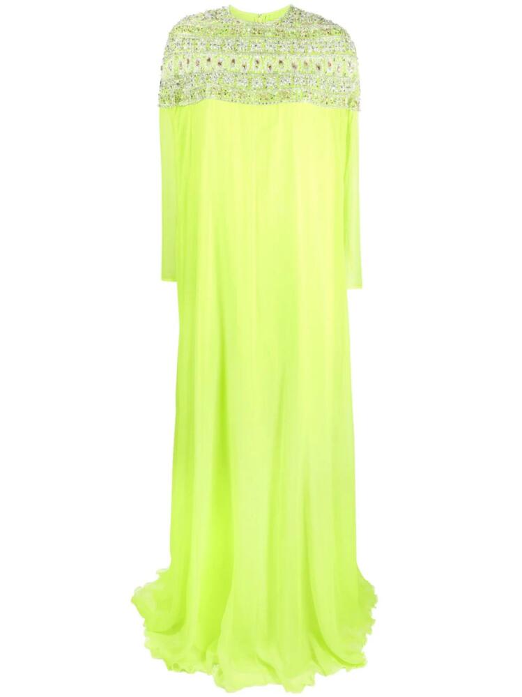 Dina Melwani embroidered cape-design silk gown - Green Cover