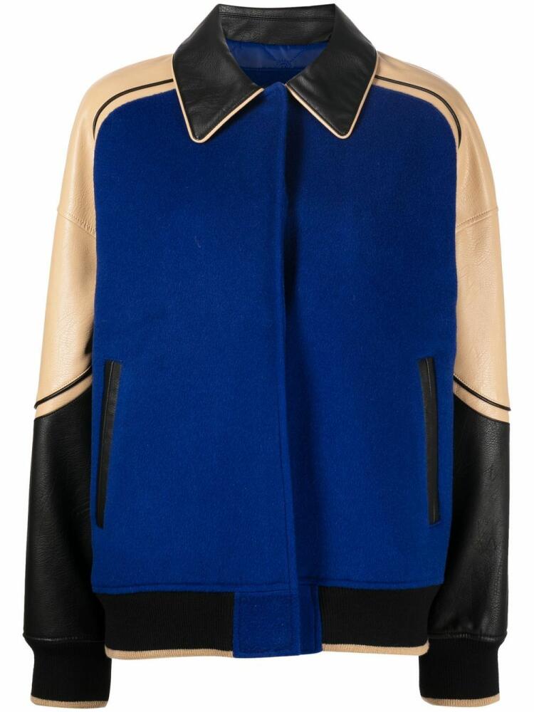 Goen.J faux-leather trim wool jacket - Blue Cover